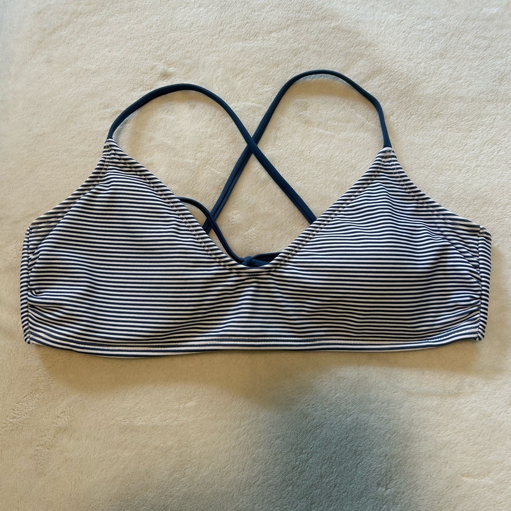 Xhilaration Navy and White Striped Bikini Top